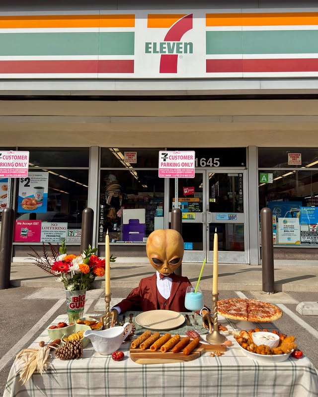 Instagram post by @lilmayo for 7-Eleven. Caption reads: THANKFUL FOR @7eleven 🙏😩🍽️ 

#7elevenpartner.
