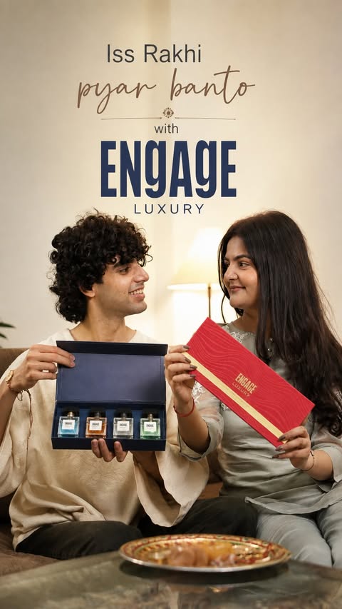 Instagram post by @deepalirathore_ for Engage. Caption reads: [...] gift set for fragrance lovers, the ENGAGE....