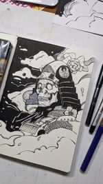 Instagram post by @mattheathart for Kuretake ZIG. Caption reads: Who is doing inktober as well? Don't forget to tag....