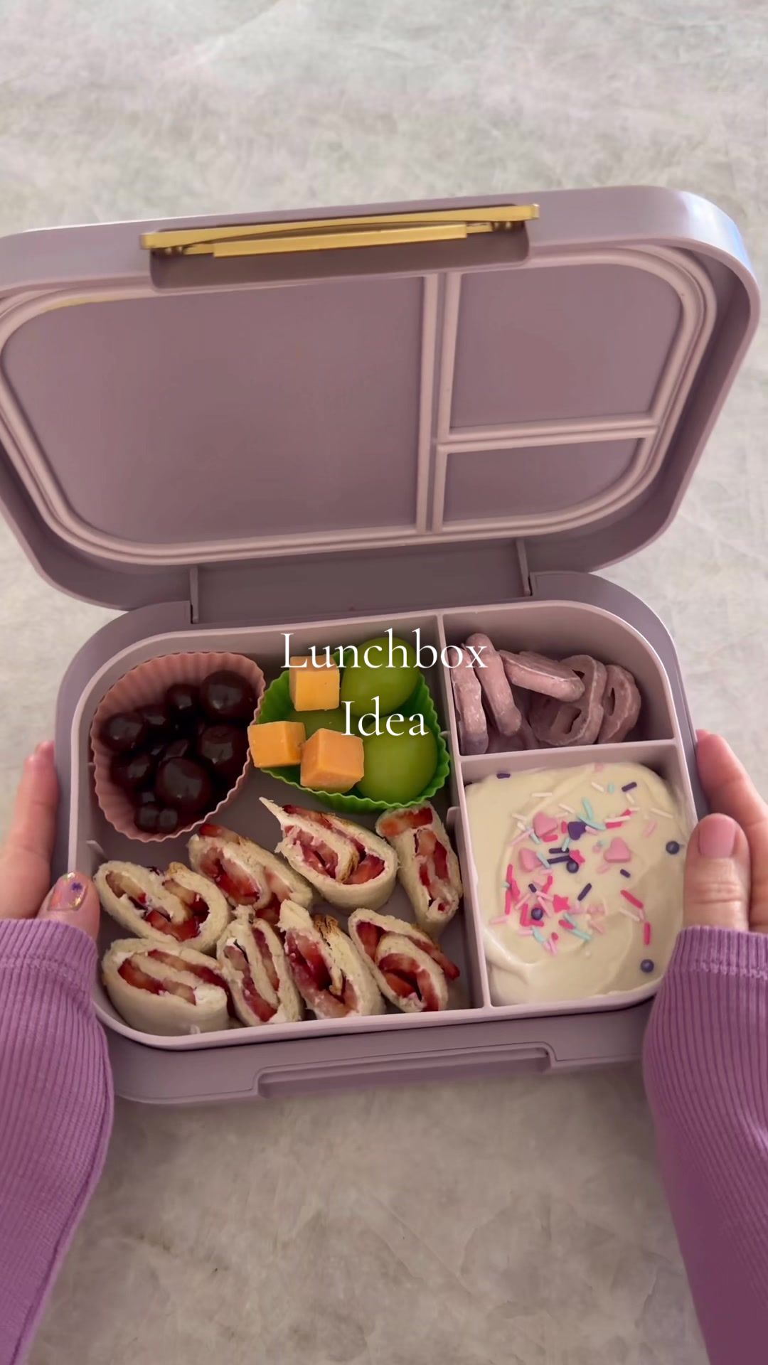 TikTok post by @rosannagray150 for Tru Fru. Caption reads: [...] #lunchboxideas #lunch #asmr #trufrupartner....