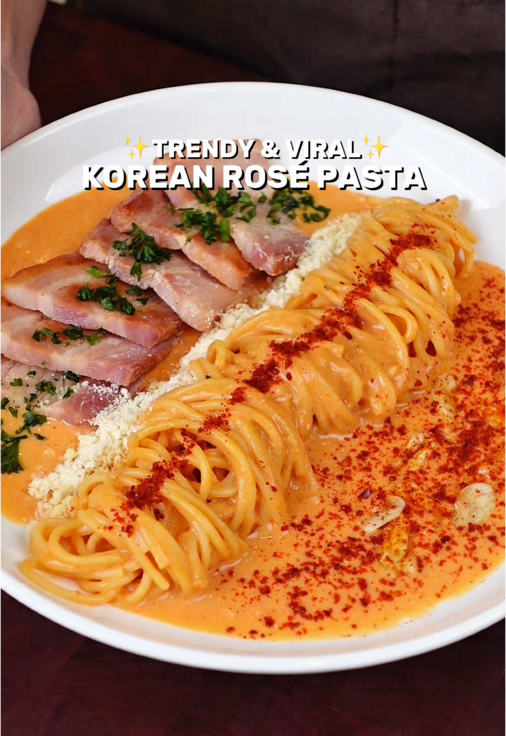 TikTok post by @thechinitafoodie for Del Monte. Caption reads: #gayagayarecipes Episode 17: Viral Korean Rose....