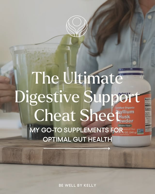 Instagram post by @bewellbykelly for NOW Foods. Caption reads: Bloating, “food baby,” or fatigue after you eat –....