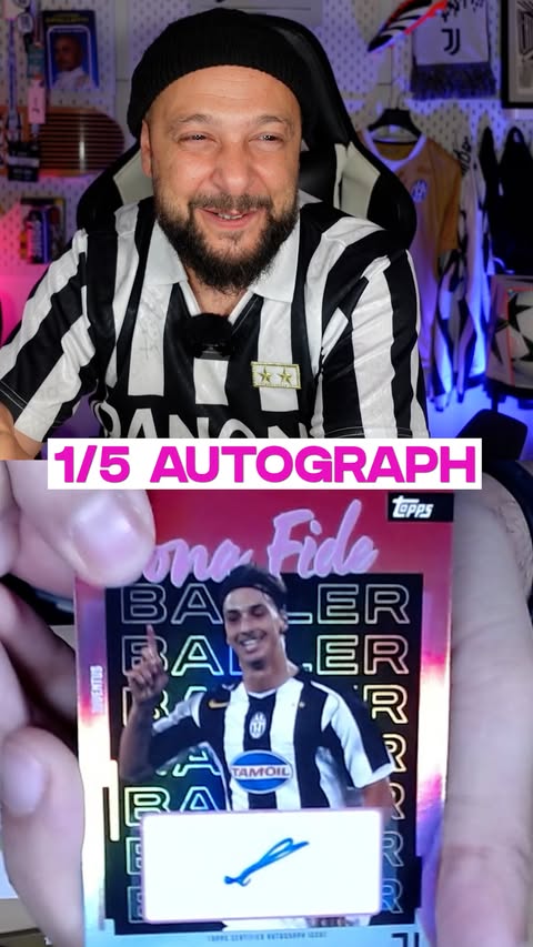 Instagram post by @gjustjuve for Topps. Caption reads: My first-ever Juventus autograph is a bang card! —....