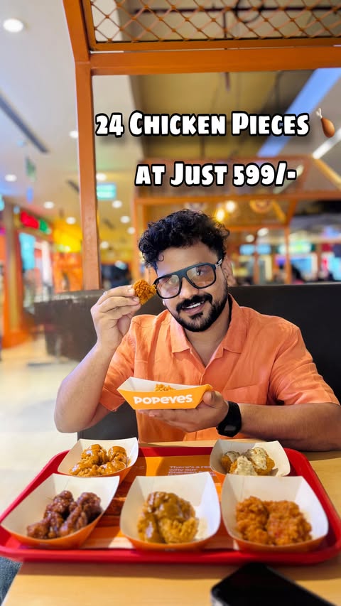 Instagram post by @hyderabadifood_travel for Popeyes. Caption reads: [...] fried chicken at just ₹599, only at....