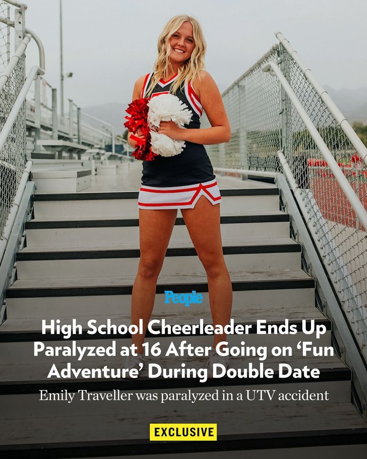 Instagram post by @emilytrav for People Magazine. Caption reads: At 16, Emily Traveller was paralyzed in a UTV....