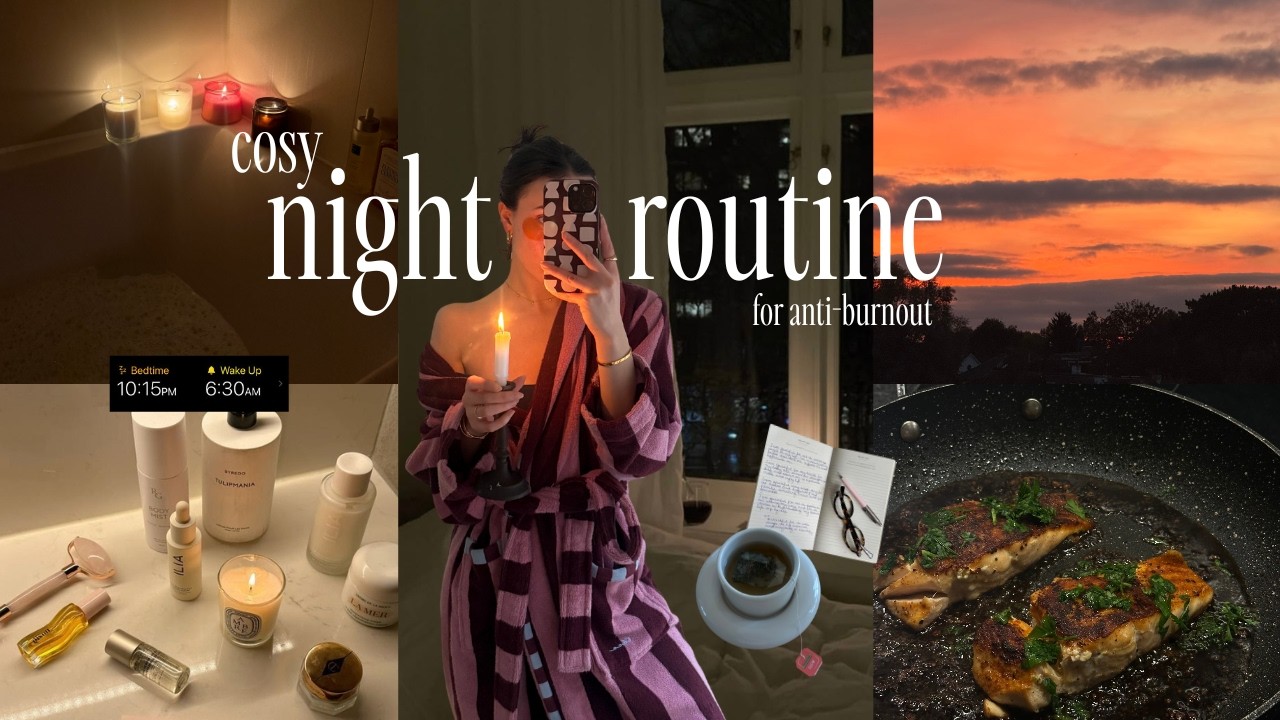 YouTube post by @BeccaWatson for Garmin. Caption reads: a cosy night routine for waking up early 🌙 home....