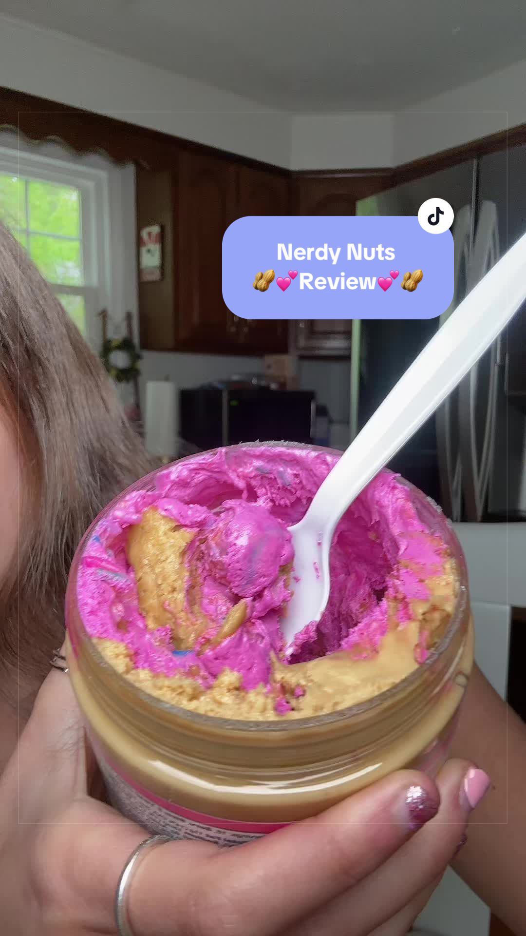 TikTok post by @amandashields for Nerdy Nuts. Caption reads: @Nerdy Nuts Shop review!🥜💕 discount code: [...].