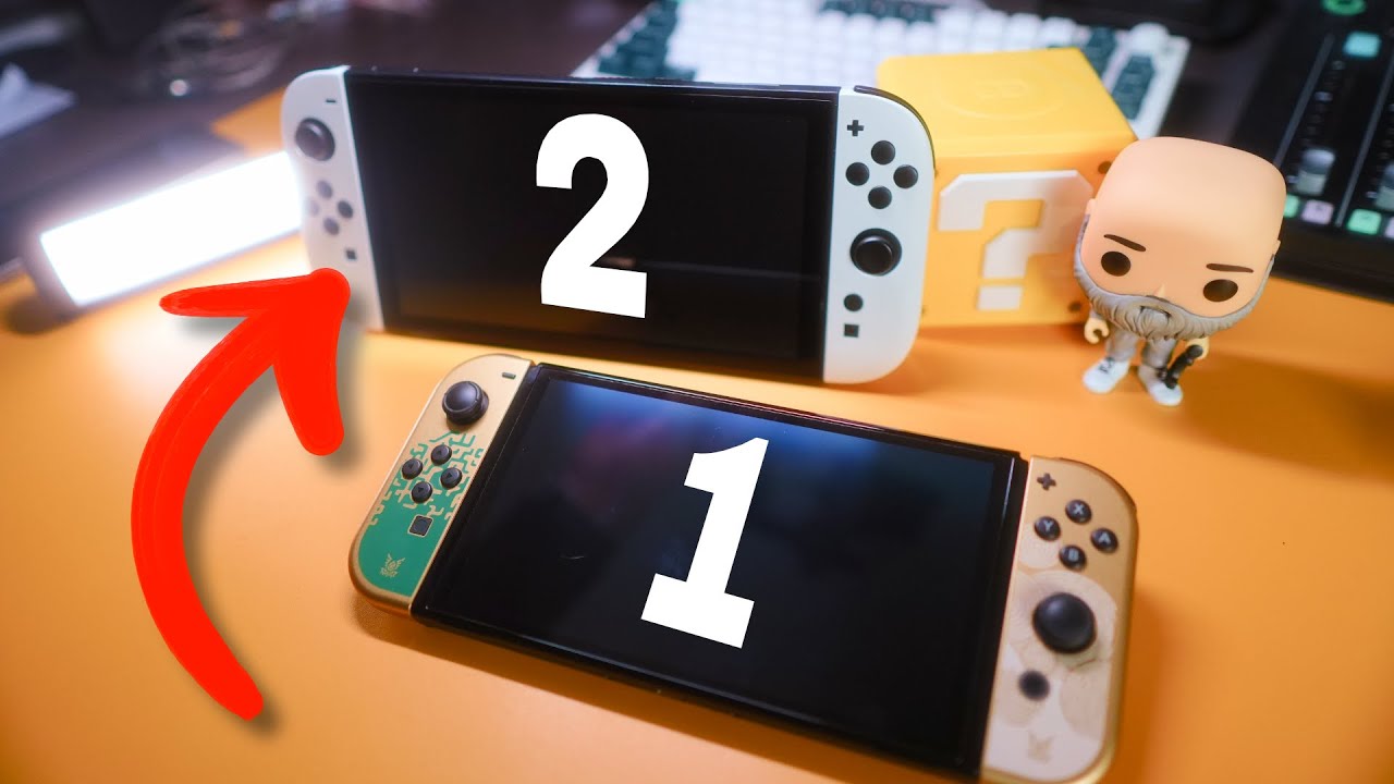YouTube post by @NerdNest for Humble Bundle. Caption reads: Hands on with Switch 2 Model - Let's talk about....