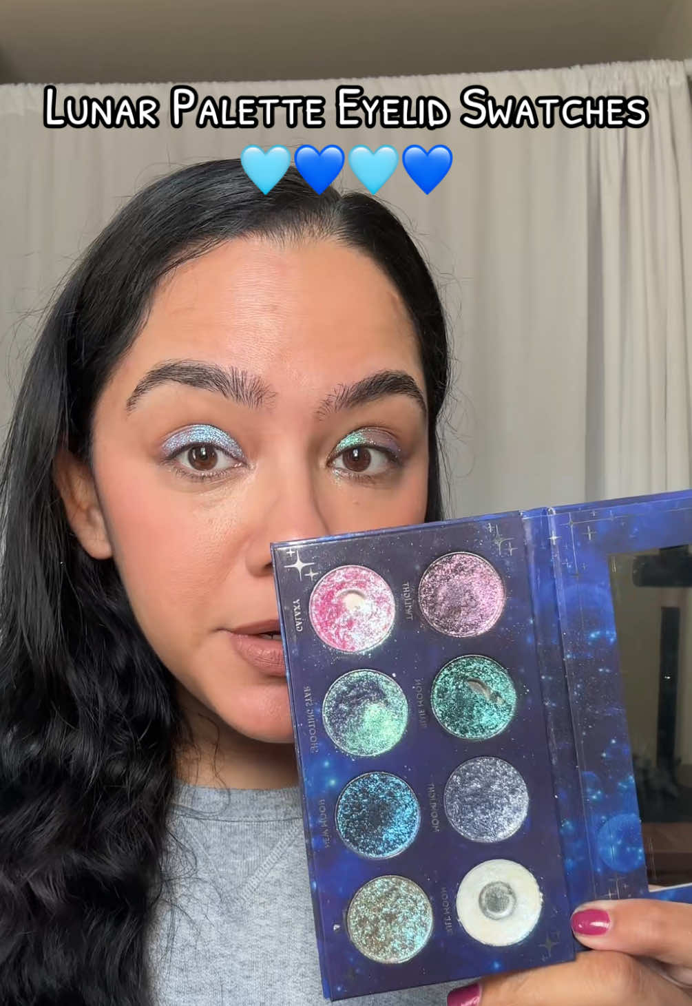 TikTok post by @thenotarichgirl for Yva Expressions. Caption reads: [...] lunar palette eyelid swatches @Yva....