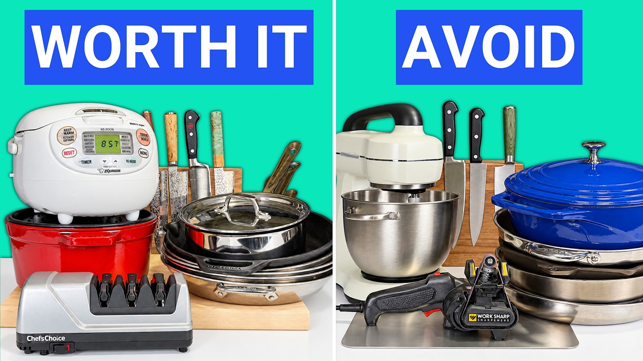 YouTube post by @PrudentReviews for NADIA ANYA. Caption reads: Most People Buy the Wrong Kitchen Gear.
