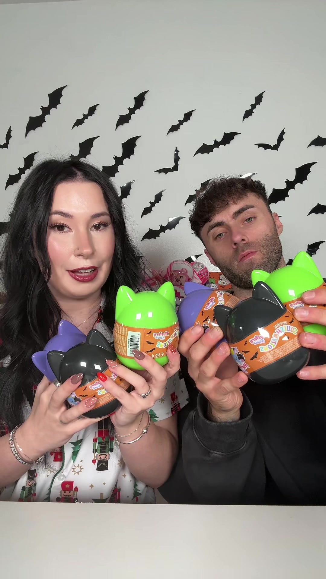 TikTok post by @courtschaos for Squishmallows. Caption reads: @Squishmallows Halloween 🐮 #fyp #mystery....