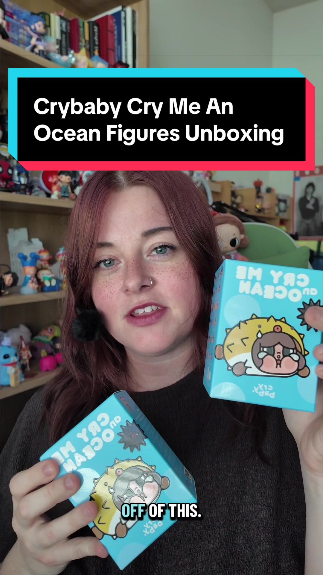 TikTok post by @sleepyspoof for POP MART US Localshop. Caption reads: [...] #blindbox #unboxing #crybaby....