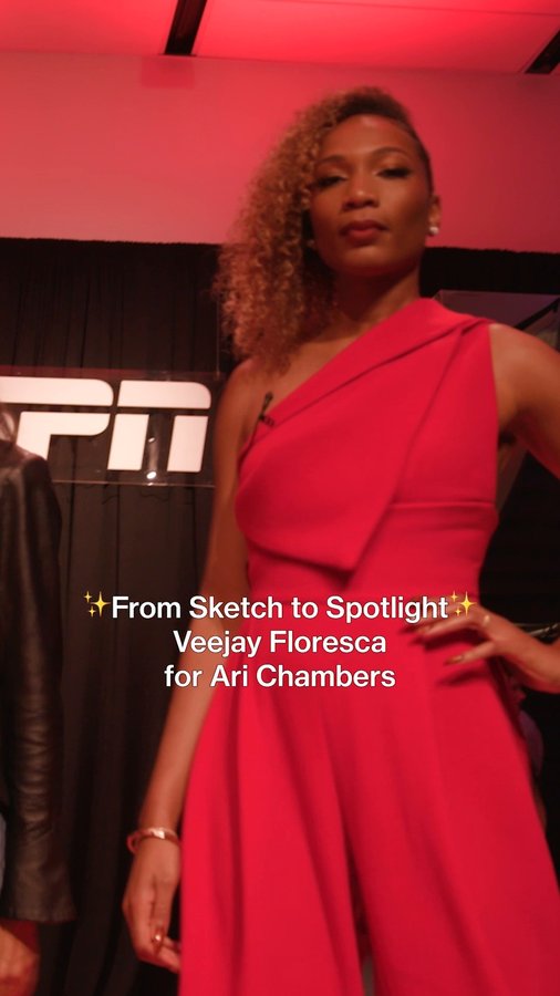 Instagram post by @veejayfloresca for Freeform. Caption reads: talk about NYFW magic. designed and made in just 5....