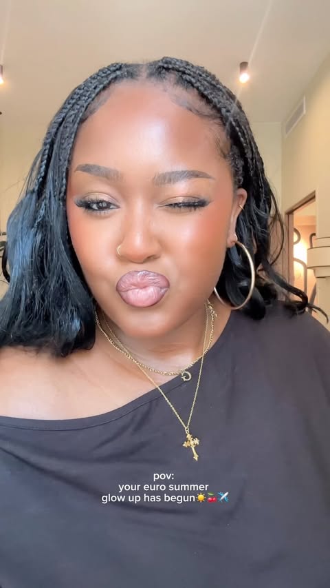 Instagram post by @gabbyakins for essence cosmetics. Caption reads: it’s summer glow-up season☀️ BALM OF Sunshine is....