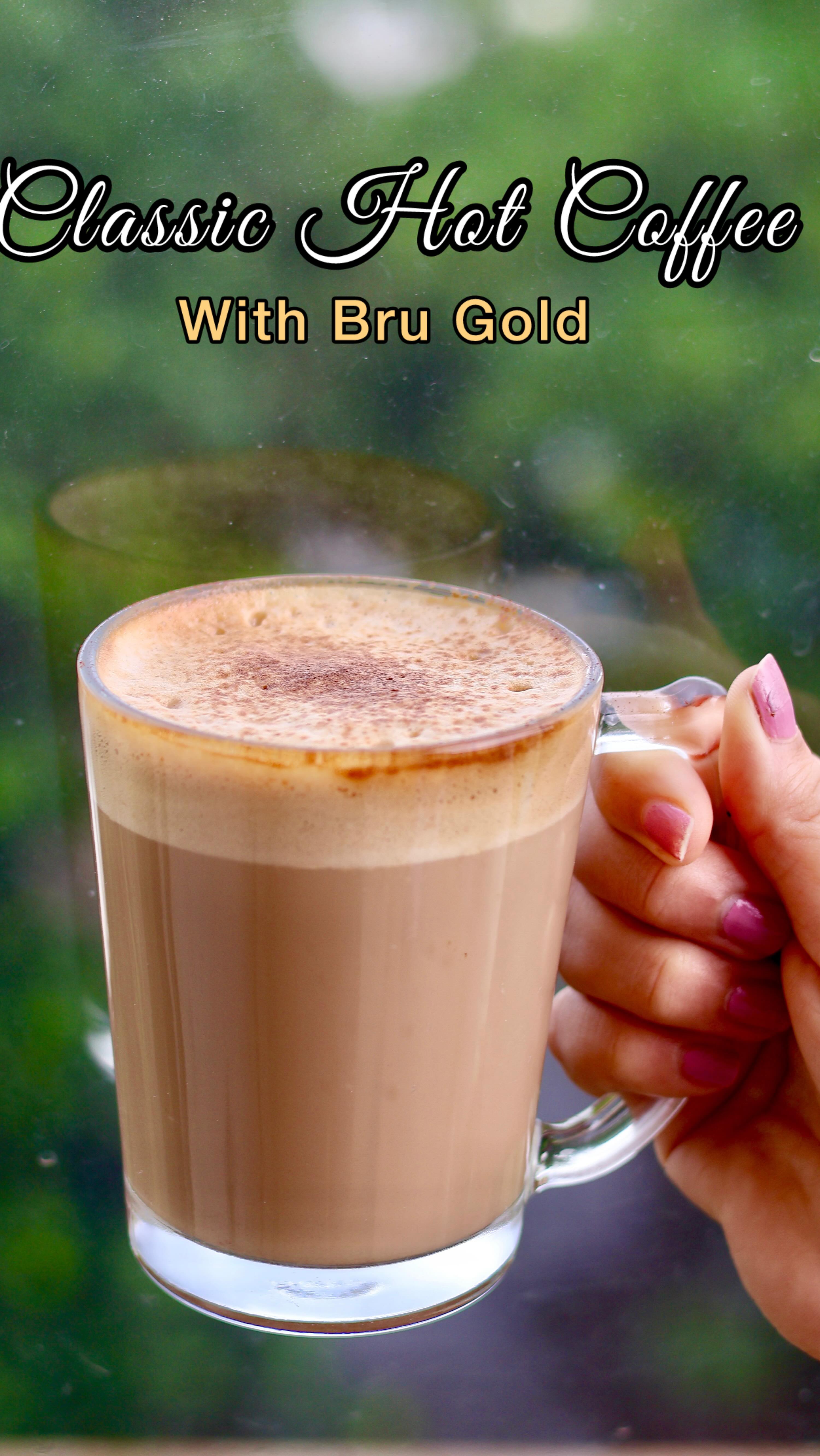 Instagram post by @_ak_foods for Bru Coffee India. Caption reads: Bru Gold Classic Vanilla Hot Coffee 🧋

Try this....