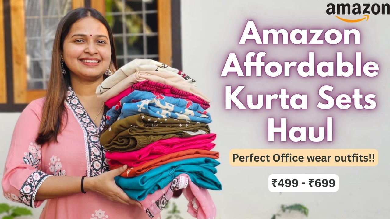 YouTube post by @AshUnfiltered for My Haul Store. Caption reads: Amazon Kurta Set Haul within Rs 699 | Best....