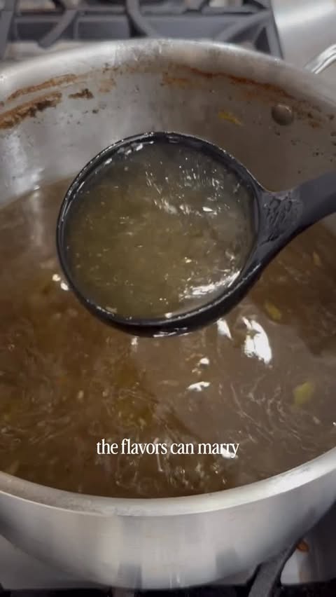 Instagram post by @thesaltycooker for Made In Cookware. Caption reads: Homemade turkey stock is a richly flavored broth....