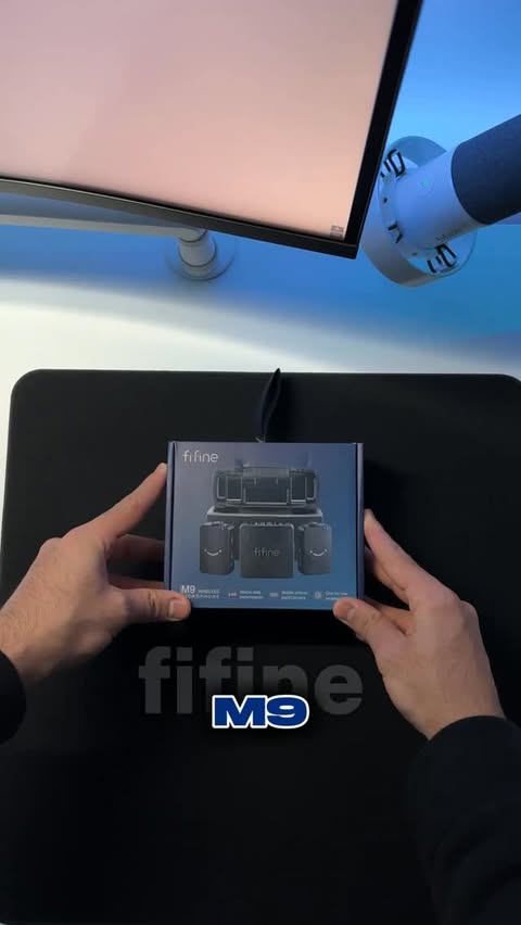 Instagram post by @mero.setup for FIFINEMICROPHONE. Caption reads: Fifine m9  microphone 🔥😍

(EN) 🇬🇧

	•  Dual....