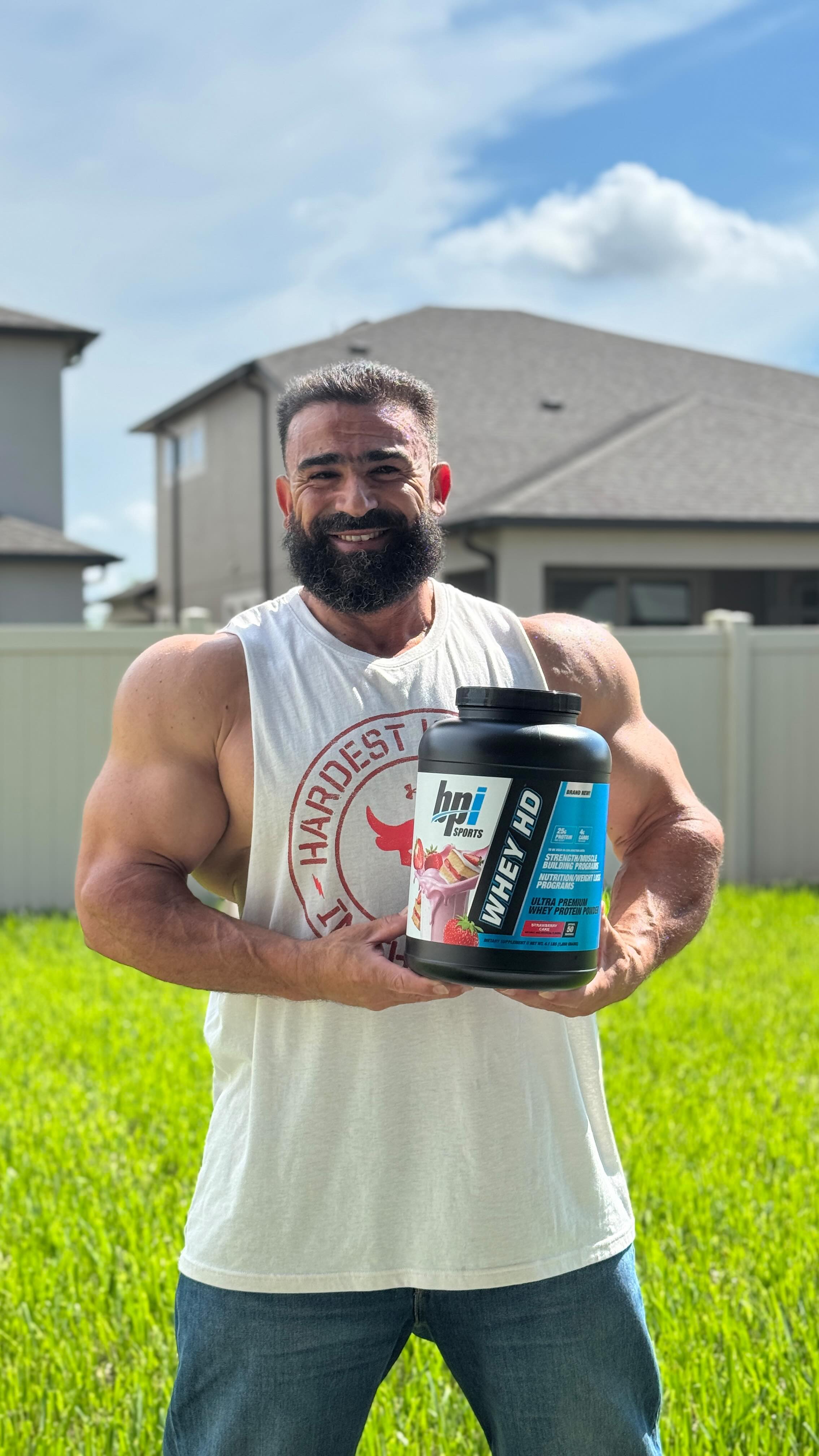 Instagram post by @ifbb_pro_kamal_elgargni for BPI Sports. Caption reads: Go Try Out The New Flavor At BPISPORTS.COM....