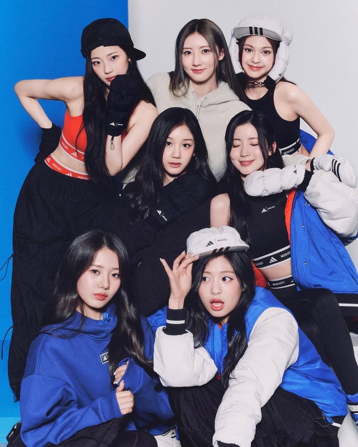 Instagram post by @babymonster_ygofficial for Moon Boot. Caption reads: [...] knows how to wear their ADIDAS x MOON BOOT....