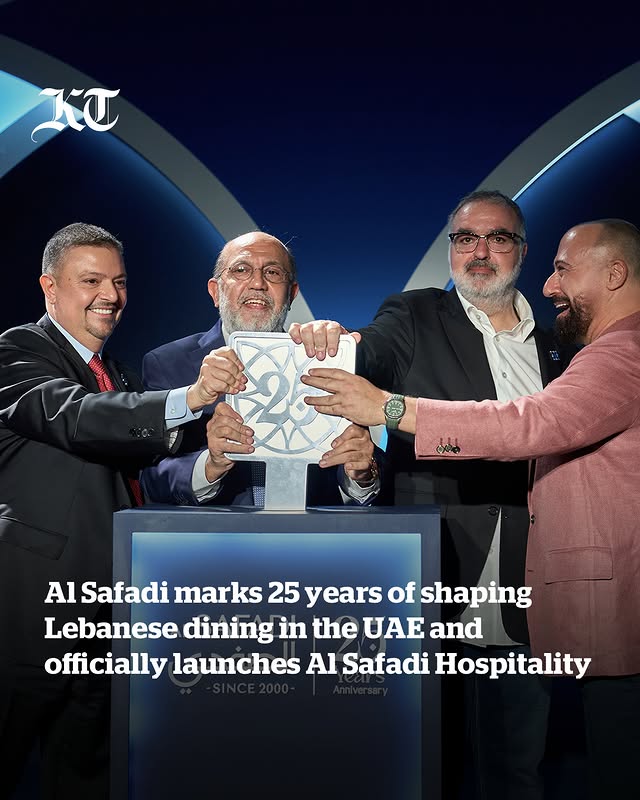 Instagram post by @alsafadirestaurants for Khaleej Times. Caption reads: Al Safadi celebrates 25 years of culinary....