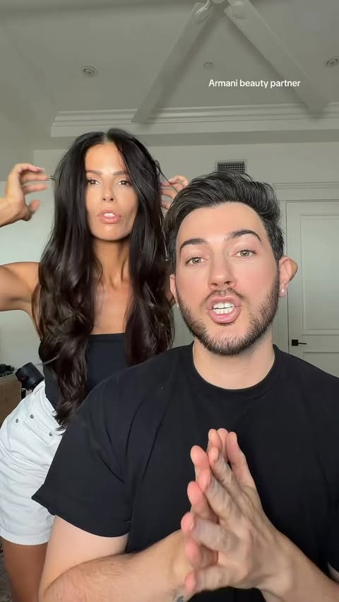 Instagram post by @mannymua733 for Armani beauty. Caption reads: [...] exposing me like this 🚩🫣 at least....