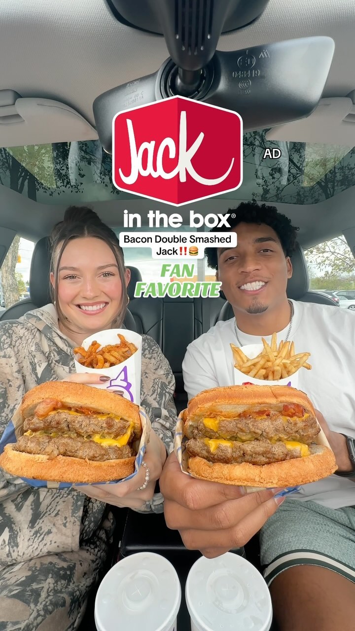 Instagram post by @nateandsaraheats for Jack In The Box. Caption reads: #ad This burger from @jackinthebox has more than....