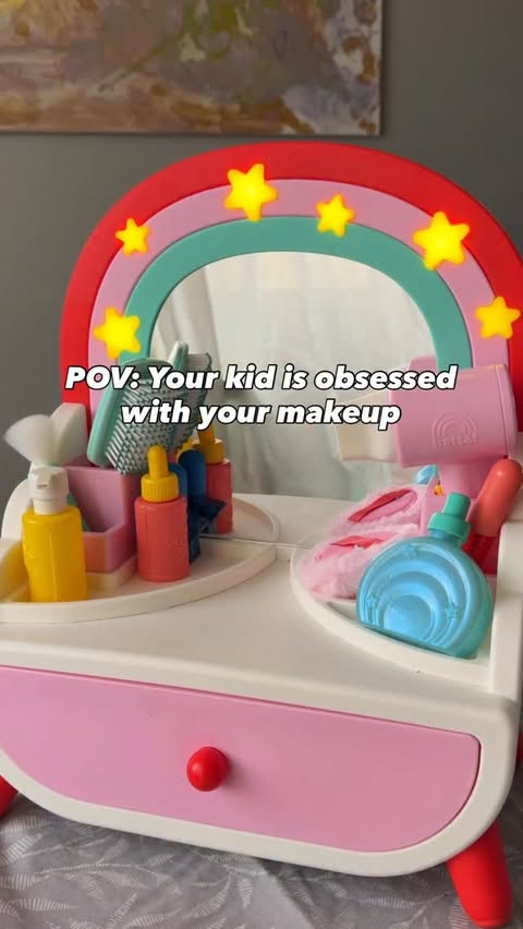 Instagram post by @outsidethetoybox for Battat toys. Caption reads: When my daughter first asked why I wear makeup, I....