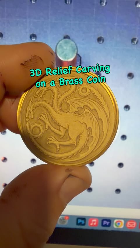Instagram post by @full_steam_designs for WeCreat. Caption reads: [...] coin with the 15 watt fiber laser in my....