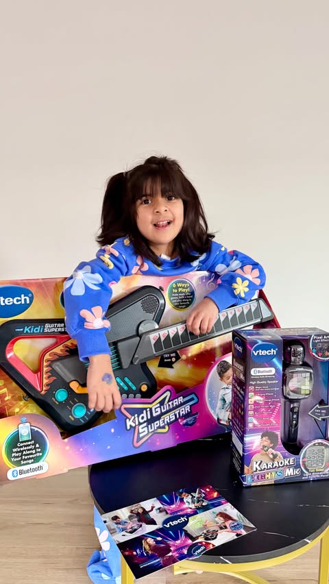 Instagram post by @ayanaandsiblingz for VTech USA. Caption reads: Our living room has officially become a concert....
