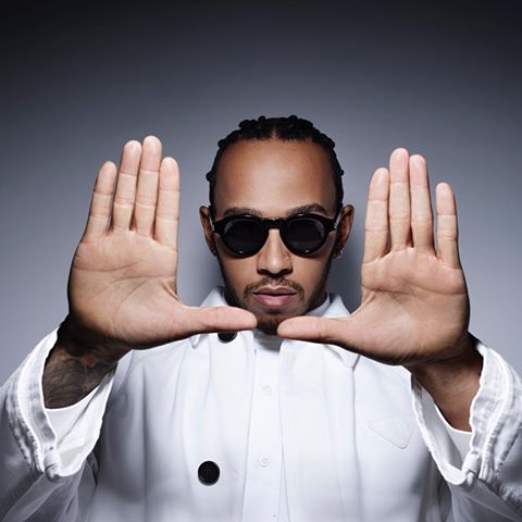 Instagram post by @lewishamilton for Police Lifestyle. Caption reads: Fun catching up with @stylemagazineitalia 👓 link....