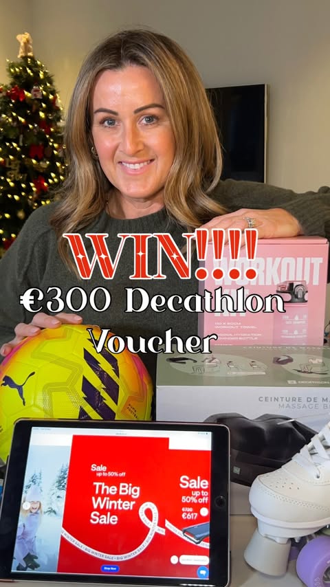 Instagram post by @aoife.bermingham.ie for Decathlon. Caption reads: [...] ❗️GIVEAWAY TIME – BIG WINTER SALE 🎄....