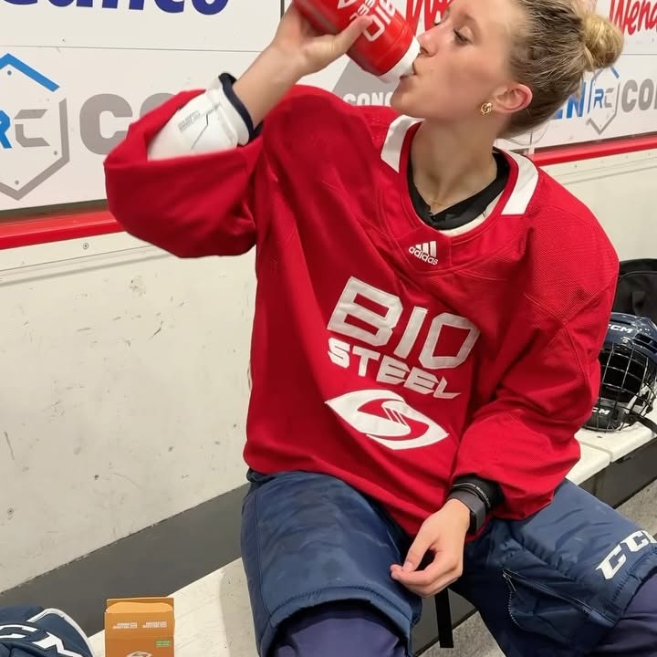Instagram post by @scarlettjones_27 for BIOSTEEL. Caption reads: New Ice Tea Lemonade Stick Packs are NOW AVAILABLE....