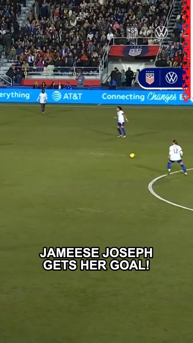 Instagram post by @jameesejoseph for National Women's Soccer League. Caption reads: WHAT A STRIKE FROM MEESE 😤⁣ ⁣ USWNT x @Volkswagen.