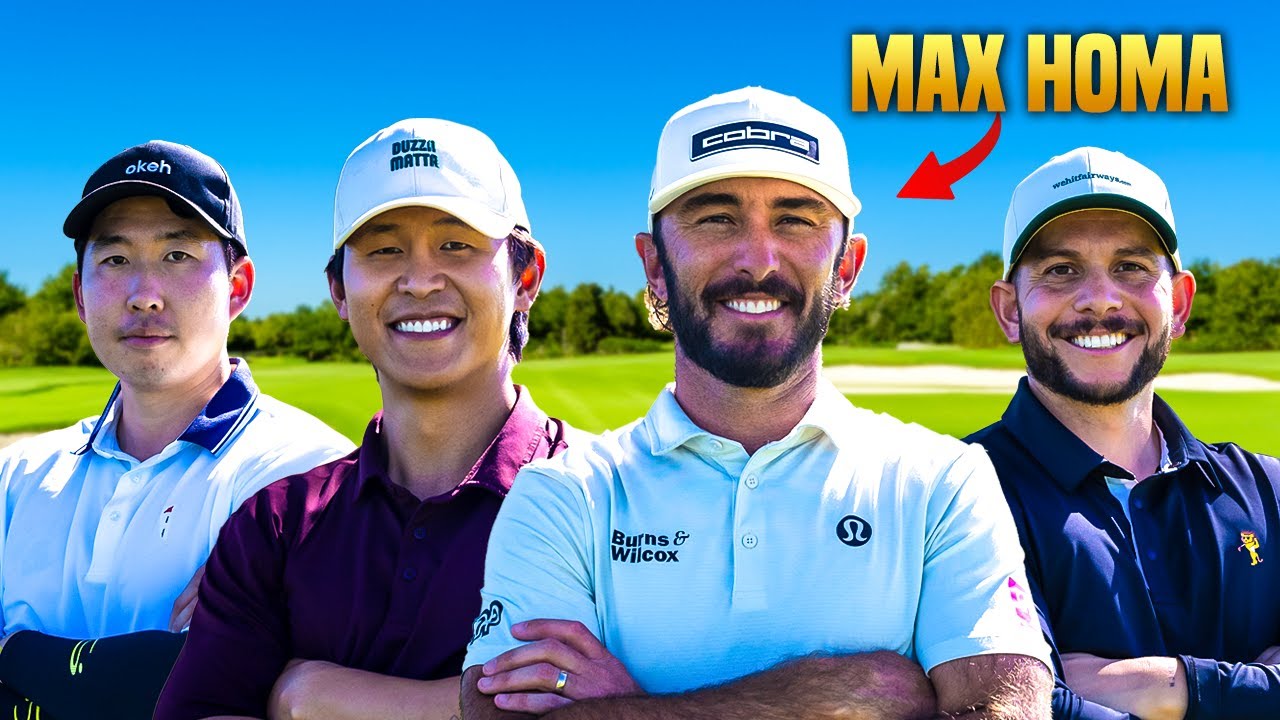YouTube post by @LukeKwonGolf for SimpliSafe. Caption reads: We Challenged MAX HOMA to a Match.