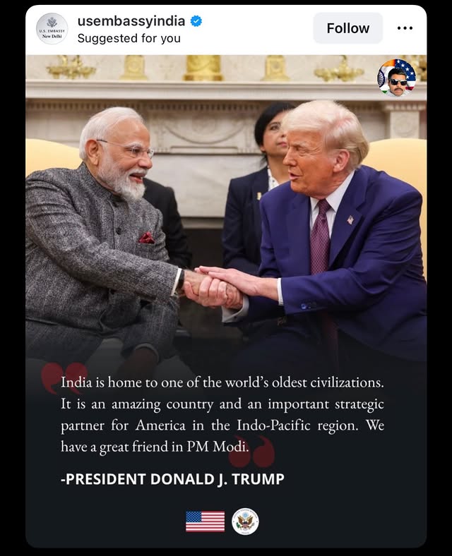 Instagram post by @raviraj_guides for U.S. Embassy. Caption reads: @usembassyindia Today’s meeting highlights the....