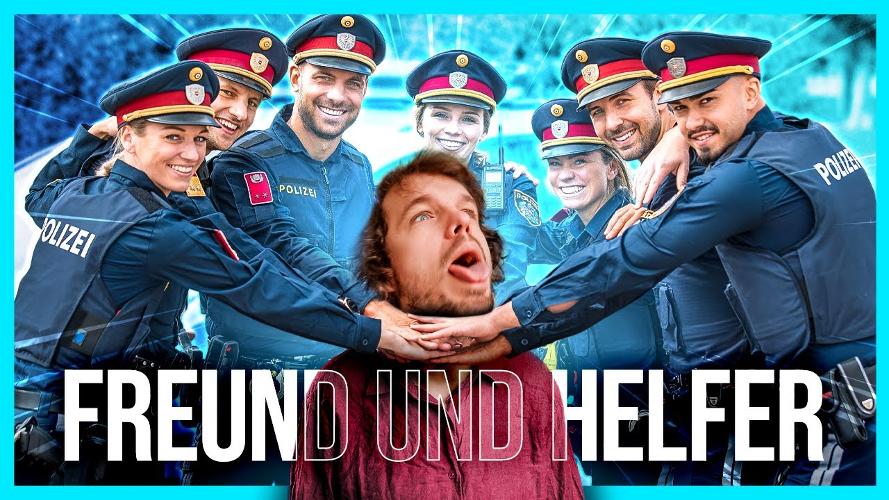 YouTube post by @spacefrogs for Displate. Caption reads: Wir haben ein Polizei-Problem.