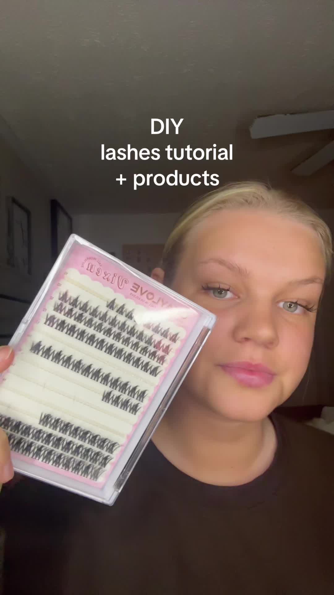 TikTok post by @faith.lovern for Okay Love Lashes. Caption reads: DIY lashes tutorial + products 🎀🙇🏼‍♀️🎻 || i....