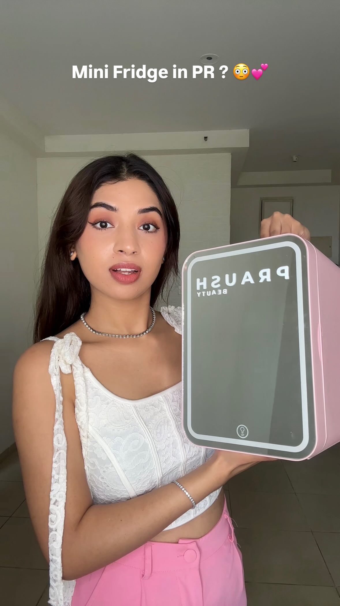 Instagram post by @_zuola_ for Praush Beauty. Caption reads: Got mini fridge in PR 😨💕! Thank you so much....