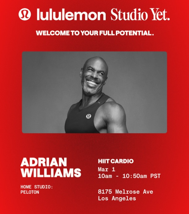 Instagram post by @adrianwilliamsnyc for lululemon. Caption reads: [...] Link in bio. Let’s make this happen!....