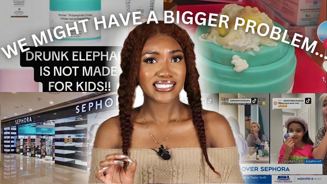 YouTube post by @NkirukasWrld for Teen Vogue. Caption reads: are 'sephora kids' the result of toxic beauty....