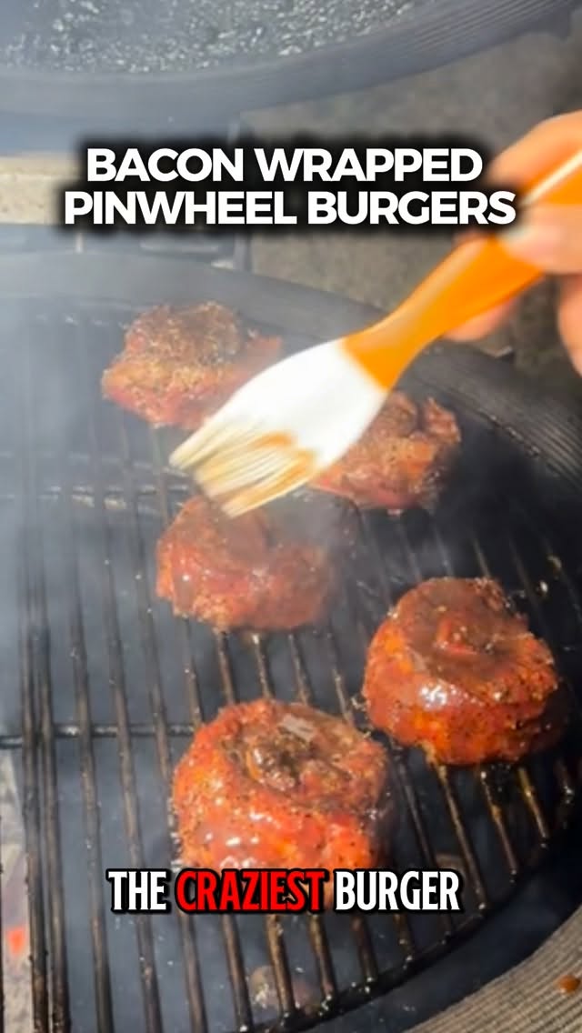 Instagram post by @dez_grillardin for Wild Fork Foods. Caption reads: Bacon wrapped pinwheel burgers using Wild Fork’s....