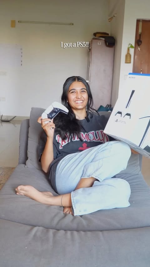 Instagram post by @aaru_sann for PlayStation. Caption reads: can’t believe i finally got my #handsonps5 !!!....