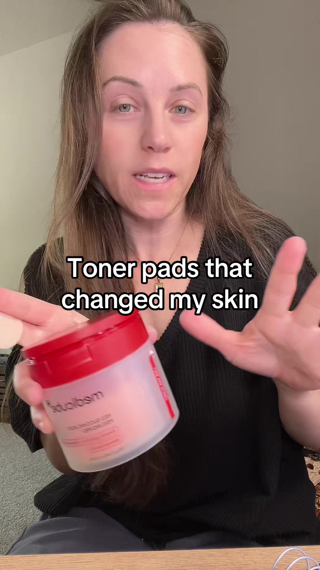 TikTok post by @itskristincamacho for Medicube. Caption reads: [...] ❤️👏🏻 #toner #tonerpads #medicubeskincare....