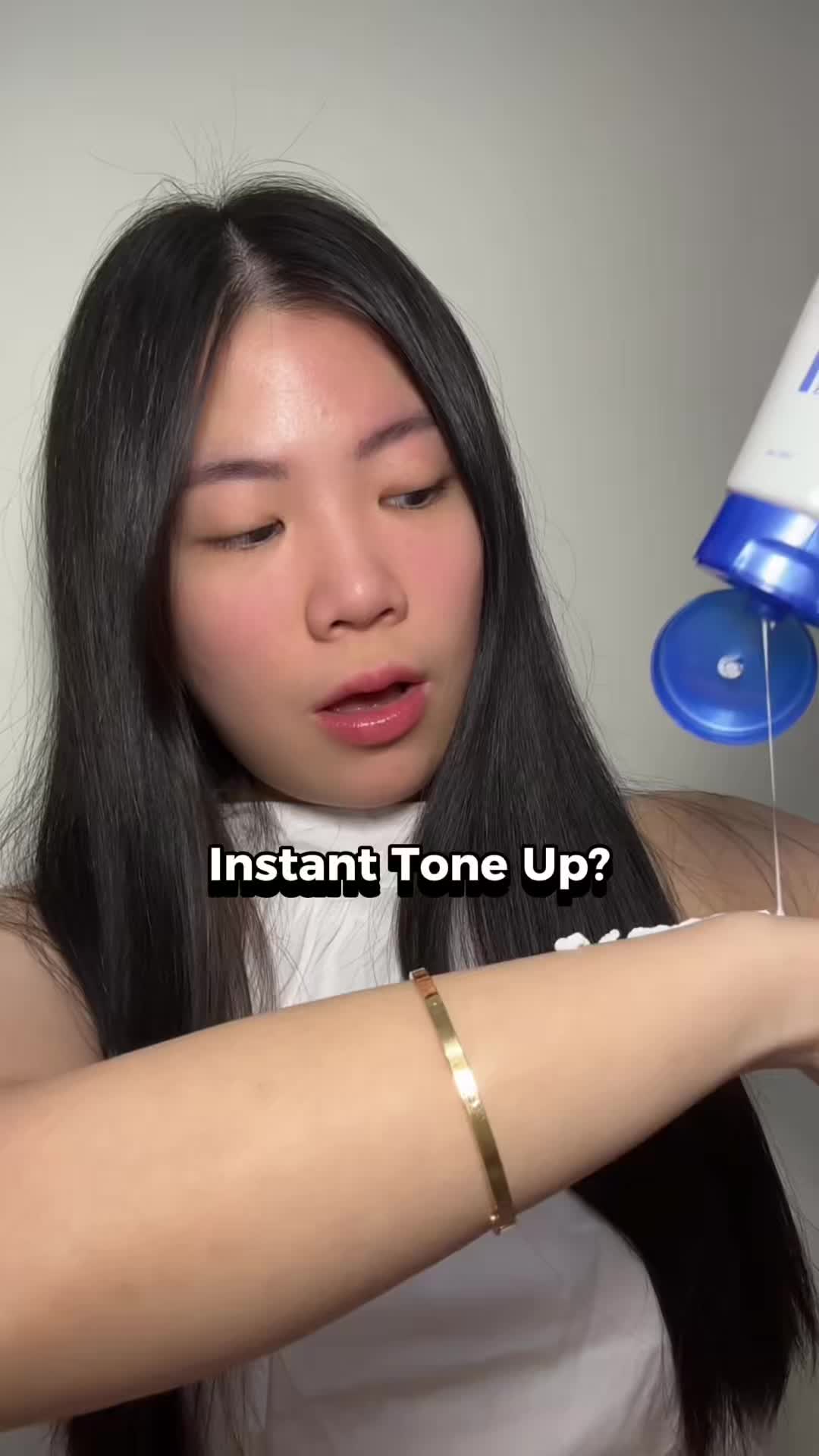 TikTok post by @mchlwjyy for Natur-e. Caption reads: Instant tone up!?!? @Natur-E Indonesia #bodyserum....