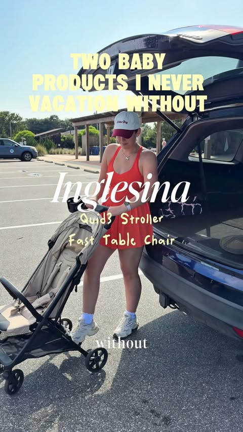 Instagram post by @melissathompsonhome for Inglesina. Caption reads: [...] for every family vacation. 🌊✈️ The....