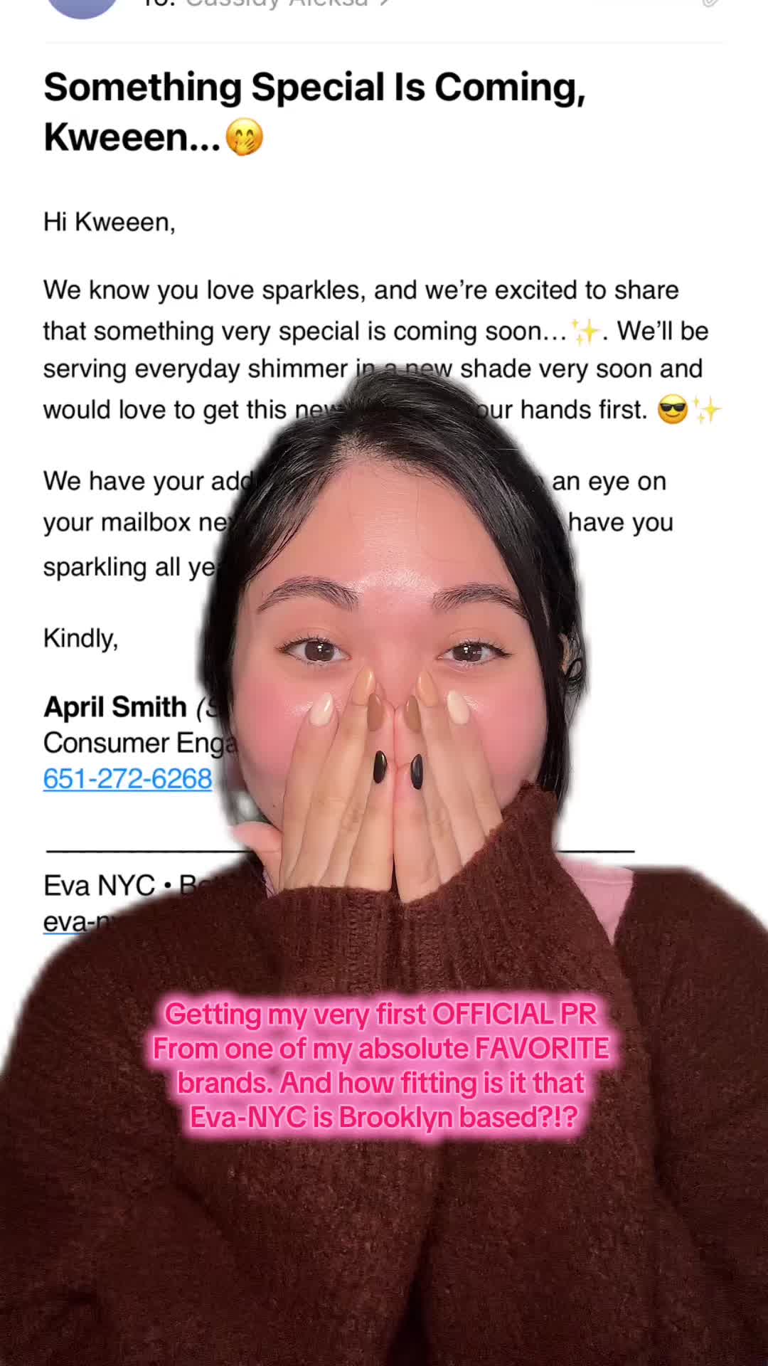 TikTok post by @cassidyaleksa for Eva NYC. Caption reads: @Eva NYC I am absolutely GIDDY over [...].