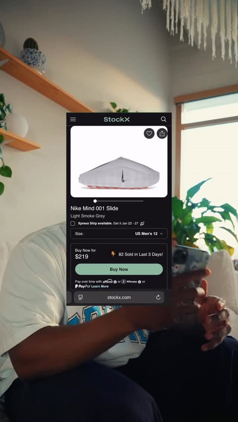 Instagram post by @lowkey.logie for StockX. Caption reads: [...] the Nike Mind release?..same 😭 Luckily....