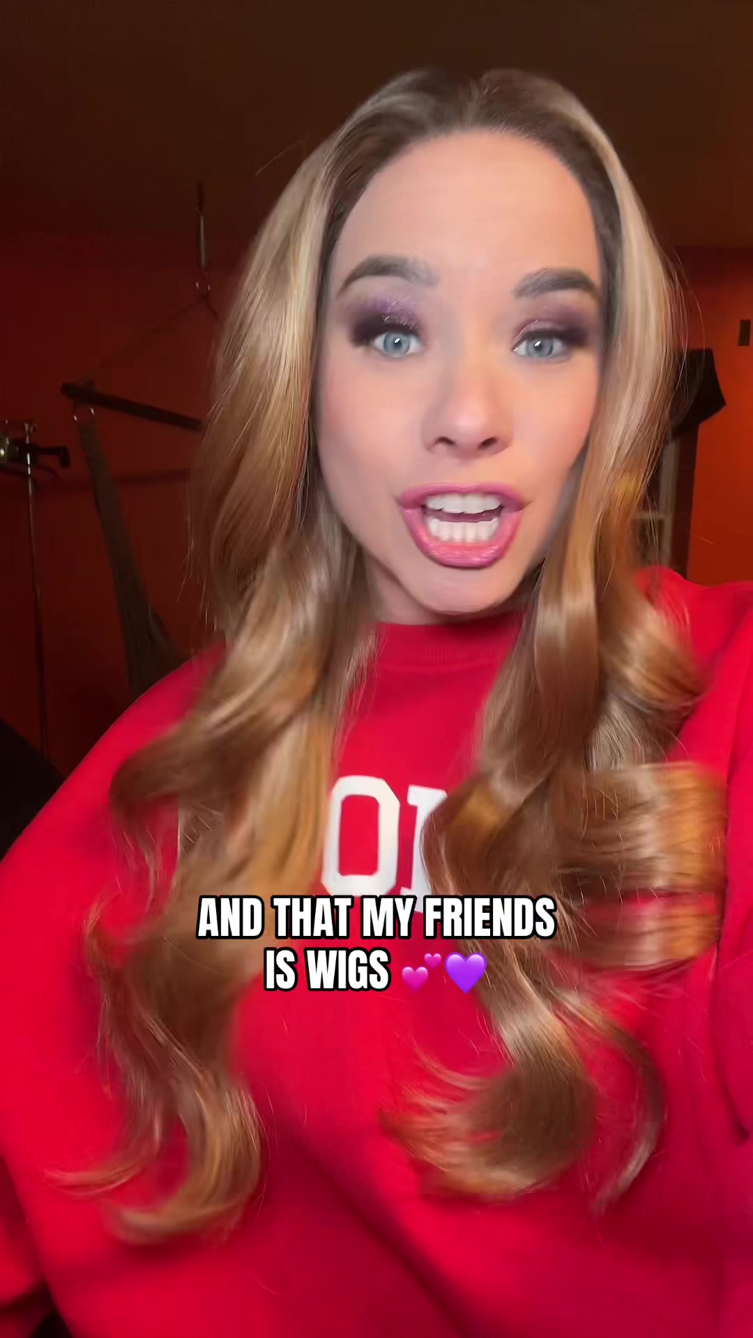 TikTok post by @elizabethwearswigs for Chelsey Smith Cosmetics. Caption reads: Wigs are it 💕💜 "ELIZABETHM" to save 10% off wigs....