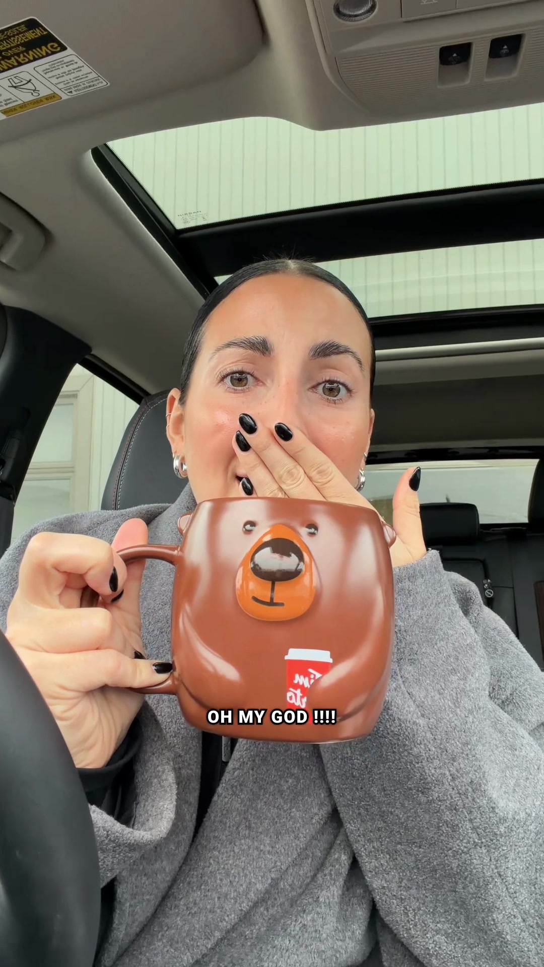 TikTok post by @samanthaleclerc_ for Tim Hortons. Caption reads: 🧸🧸🧸🧸🧸 @Tim Hortons #teddybear #teddy #bearcup....